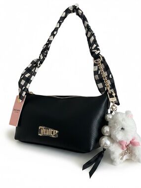 Juicy Couture Forever Fab Black Scarf Shoulder Bag Scottie Dog Charm